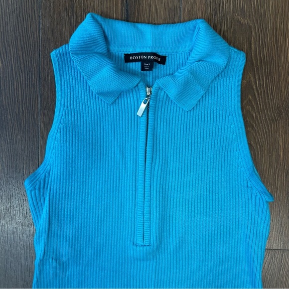 Boston Proper Sleeveless Ribbed Half-Zip Sweater in Splash Blue SZ SM - Picture 3 of 6
